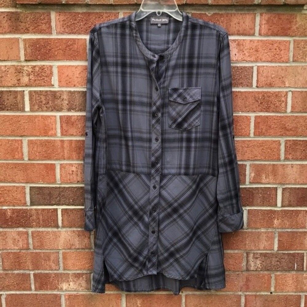 Michael Stars Highline Plaid Hi-Lo Shirt Dress sz Medium - Picture 2 of 14